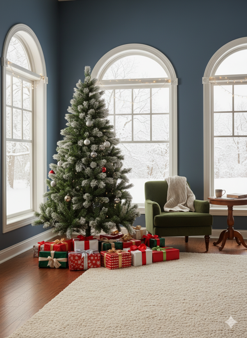 Green Pointed Spray White PVC Material Christmas Tree